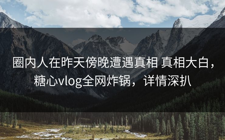 圈内人在昨天傍晚遭遇真相 真相大白，糖心vlog全网炸锅，详情深扒